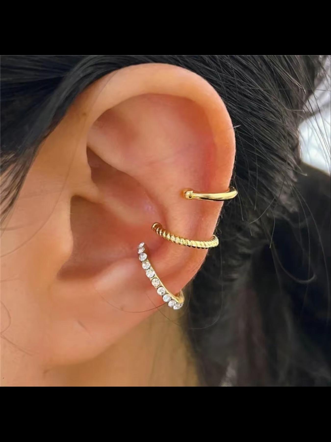 3Pcs Non-Piercing Ear Cuff Set - Minimalist  Stud Earrings, Clip-On Ear Cuffs for Women, Hypoallergenic Fake Earrings, Personalized Ear Jewelry,  Party，friends  Gift Idea, Simple Earrings