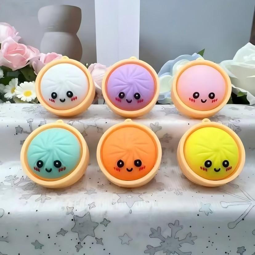 24pcs Glowing Cute Dumpling Press Keychain, PVC Food Shape Pendant, Durable Stress Relief Toy, Ideal for Daily Use, Parties, Gifts, Keychain Kawaii