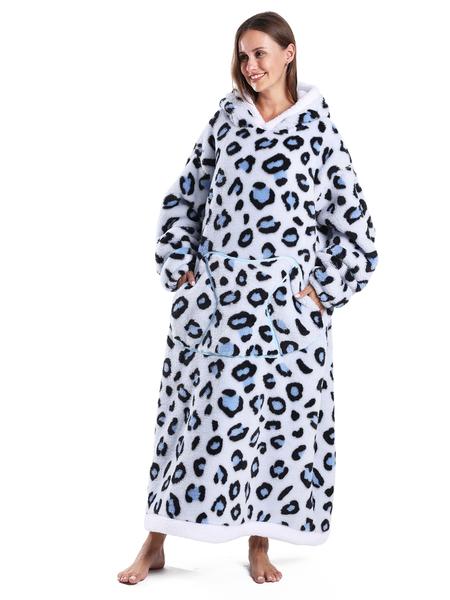 Women's Skull Print Bathrobe, Thick Casual Loungewear with Pockets, Halloween Theme, Fall & Winter, Loose-Fit TV Blanket, Flannel Cozy Blanket
