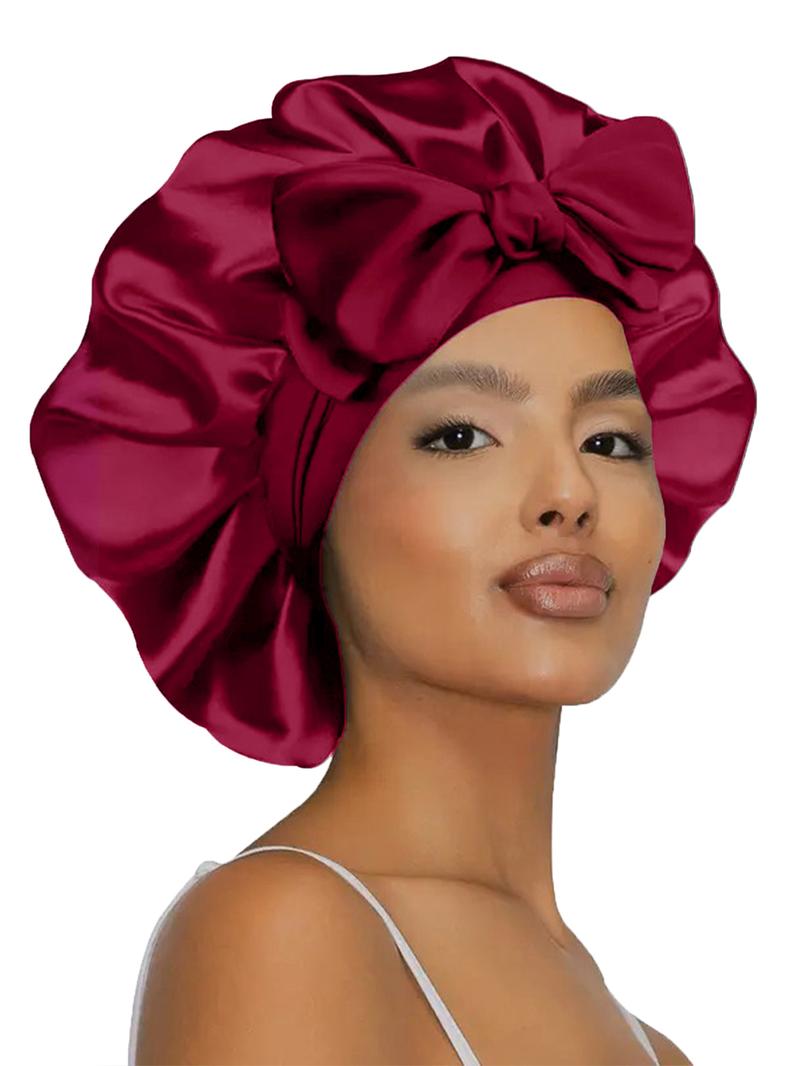 Women's Bonnet Pure Color Tie-Back Satin Hat, Casual Comfortable Daily Hair Care Cap, Sleep Cap for Everyday Use, Sleeping Bonnet