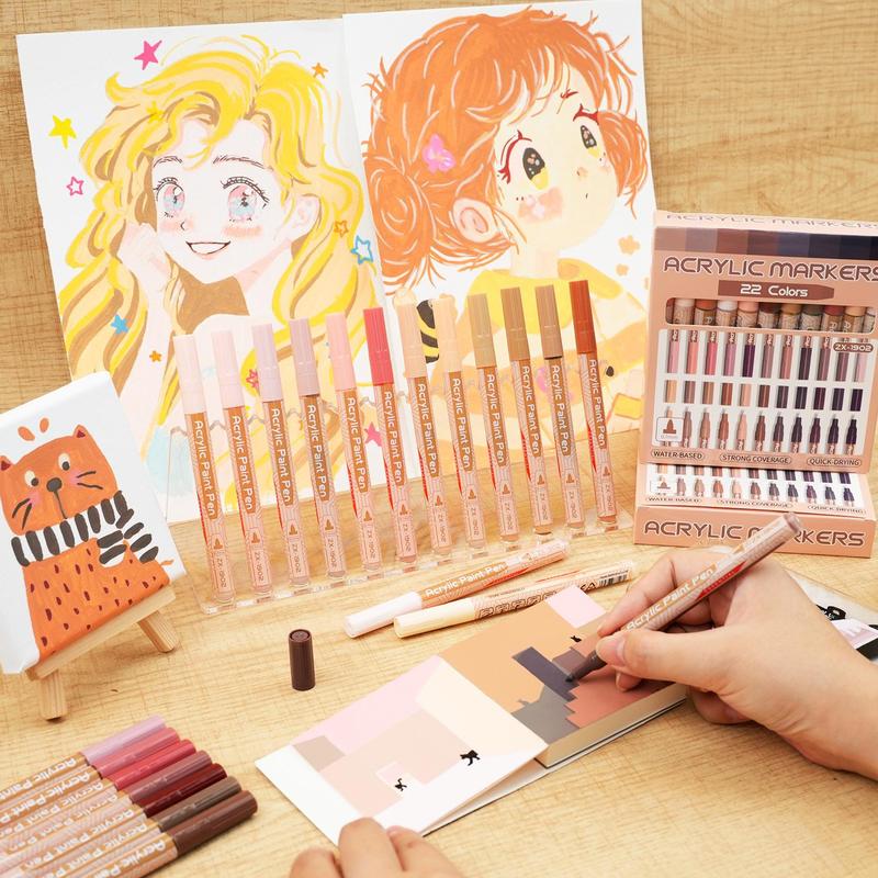 22-piece/Color Acrylic Paint Markers, Professional Color Series, Skin Tone Series, Gray Tone Series, Ultra-Fine 0.7mm Fine Tip, Acrylic Markers, Acrylic Felt, Felt Coloring, Alcohol Markers, Art Supplies, Student Learning School Studio Supplies