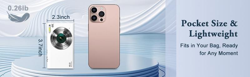 Pocket Digital Camera, 4K Autofocus Vlogging Camera with Flash, 48MP Point and Shoot Digital Camera with 16X Zoom, Anti-Shake, 32GB Card, Portable Compact Camera for Teens Adult Beginner (White)