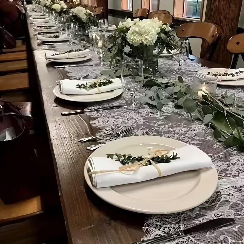 French Lace Table Runner Floral Edge Romantic Wedding Decoration, Elegant Linen Fabric Design, Perfect Gift Idea