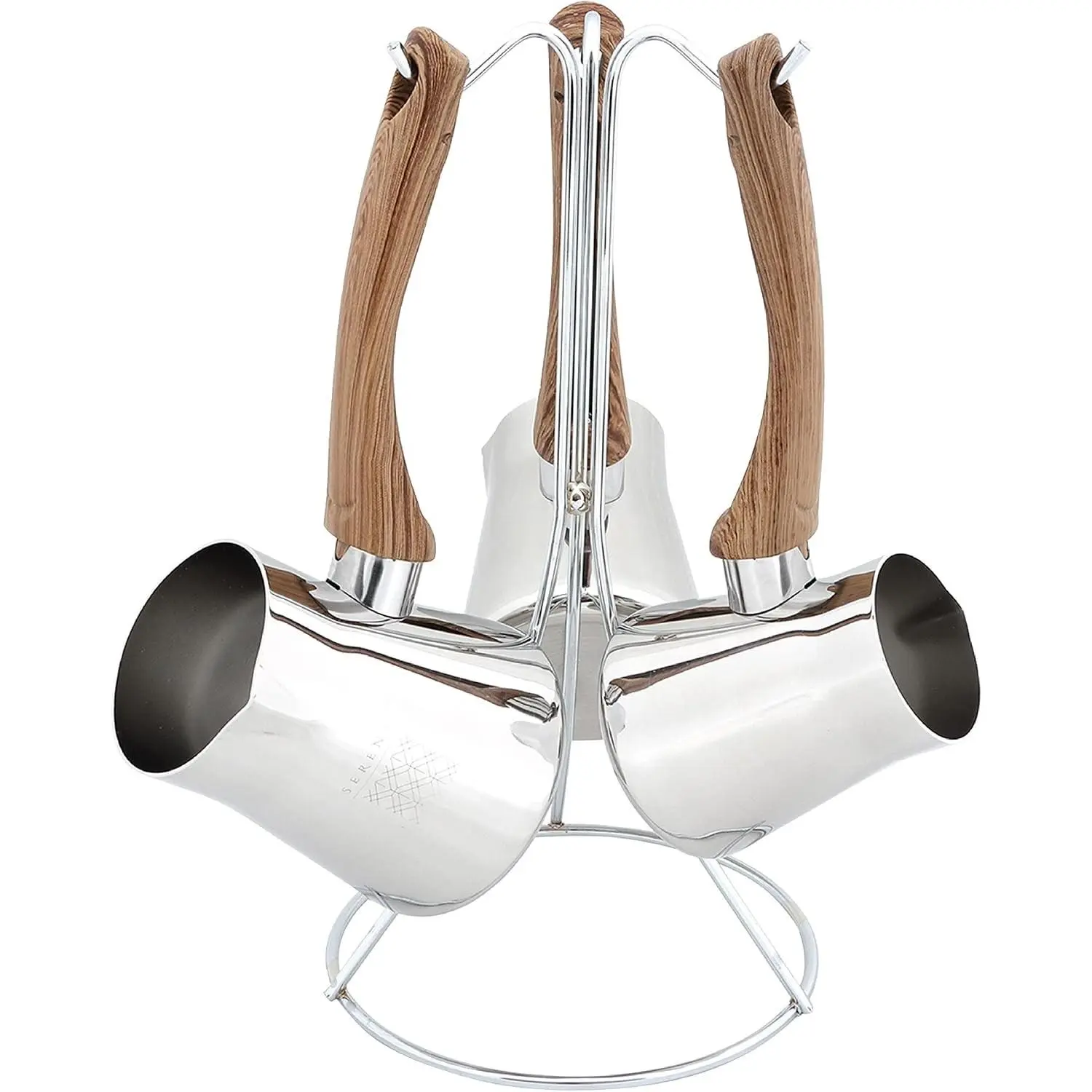 Turkish Coffee Pot Cezve, Milk Warmer, Ibrik Briki Greek Arabic Coffee Pot, Set of 3, Stovetop Coffee Maker, Turkish Cezve Traditional made of Stainless Steel, Rust Free w/Hanging Base