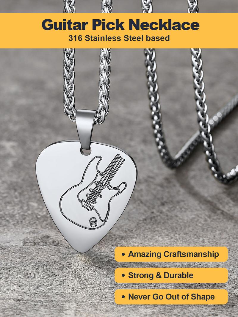 PROSTEEL Guitar Pick Necklace Stainless Steel Necklace Gift For Music Lover For Men Women with Gift Box