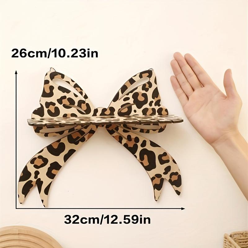 Leopard Print Bow Wall Shelf, Wooden Crystal Display Stand, Decorative Hanging Jewelry Rack for Bedroom Living Room Vanity, Wall Mounted Organizer, Decoration Items