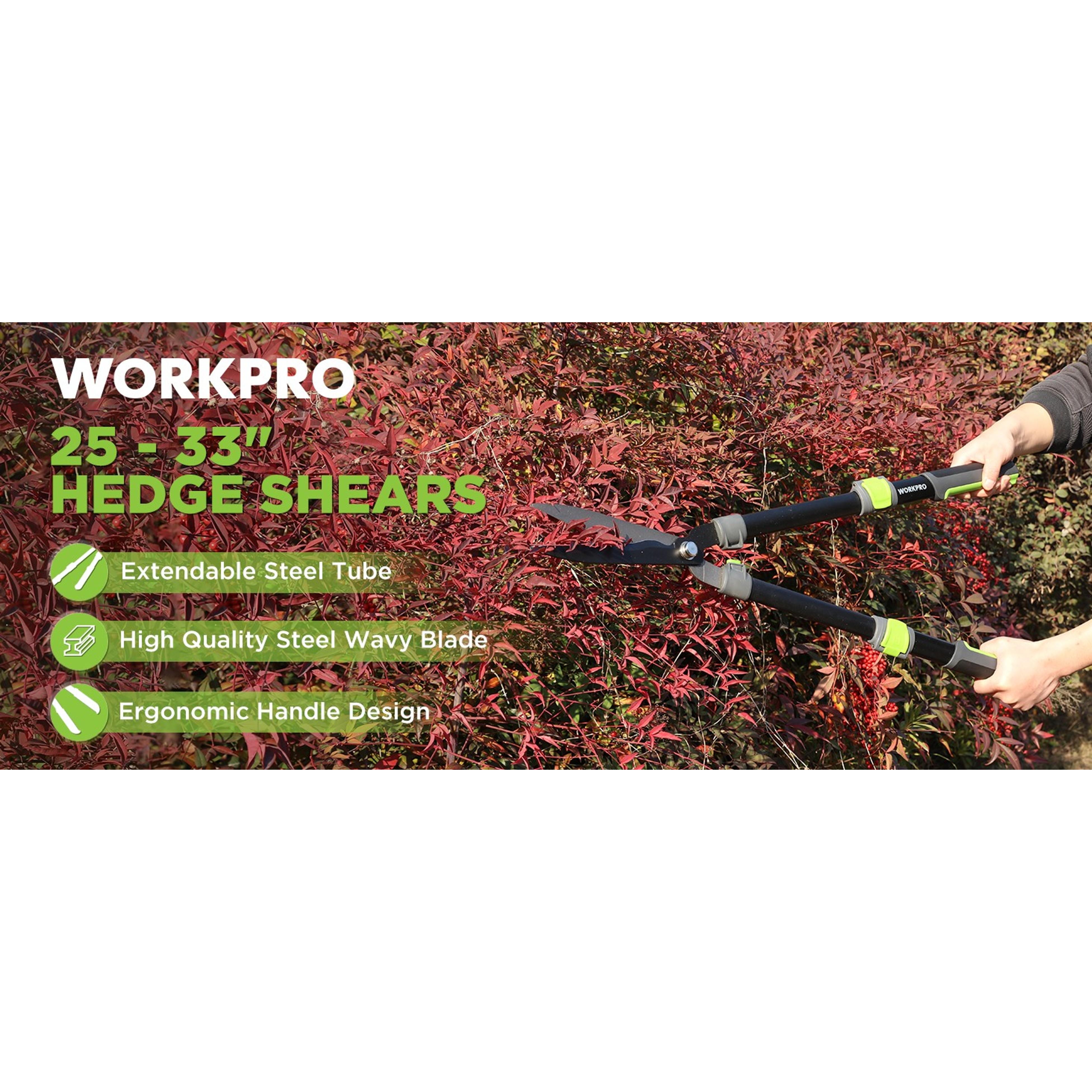 Extendable Hedge Shear, 25"-33" Manual Hedge Clipper/Bush Cutter | Gardening Shears with Steel Wavy Blade, Shock Absorbing Bumper, Ergonomic Handle for Pruning Borders & ShrubsGift Extendable Hedge Shear, 25"-33" Manual Hedge Clipper/Bush Cutter | Gardening Shears with Steel Wavy Blade, Shock Absorbing Bumper, Ergonomic Handle for Pruning Borders & ShrubsGift
