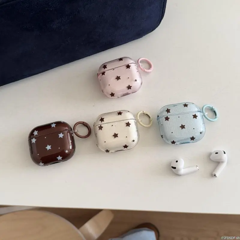 Multi-Color Star Pattern AirPods Case Soft Silicone Full Shockproof Protective Cover Compatible with Apple AirPods Pro 2, Pro 3 & 4th Generation Wireless Bluetooth Earphone Shell Anti-Scratch Dustproof Dreamy Girly Fashion Tech Accessory For Teen Girls