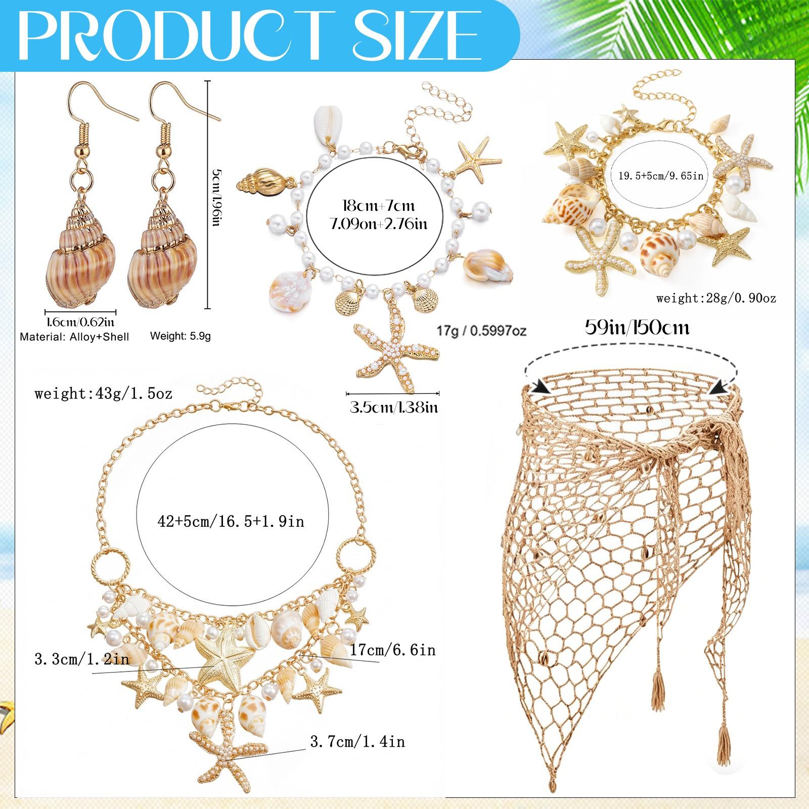 Summer Beach Women's Jewelry Set, Shell Starfish Necklace, Anklet, Bracelet, Earrings, Crochet Scarf Waist Chain, Vacation Beach