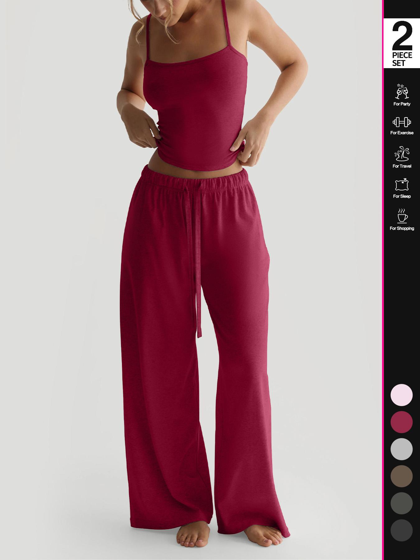 Women's Solid Cami Top & Wide Leg Pants Loungewear, Casual Comfy Pyjama Set for Women, Women's Sleepwear for Summer, Homewear, Pajama Set