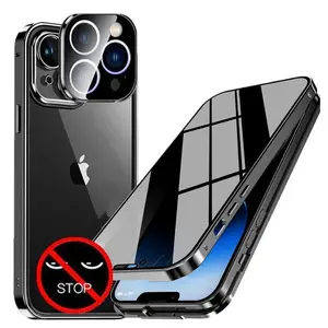 Double Glass Anti-Peep Privacy Magnetic Adsorption Case Camera Lens Protection Cover for IPhone 17 16 15 14 13 12 11 Pro Max 16Plus 16Pro Case