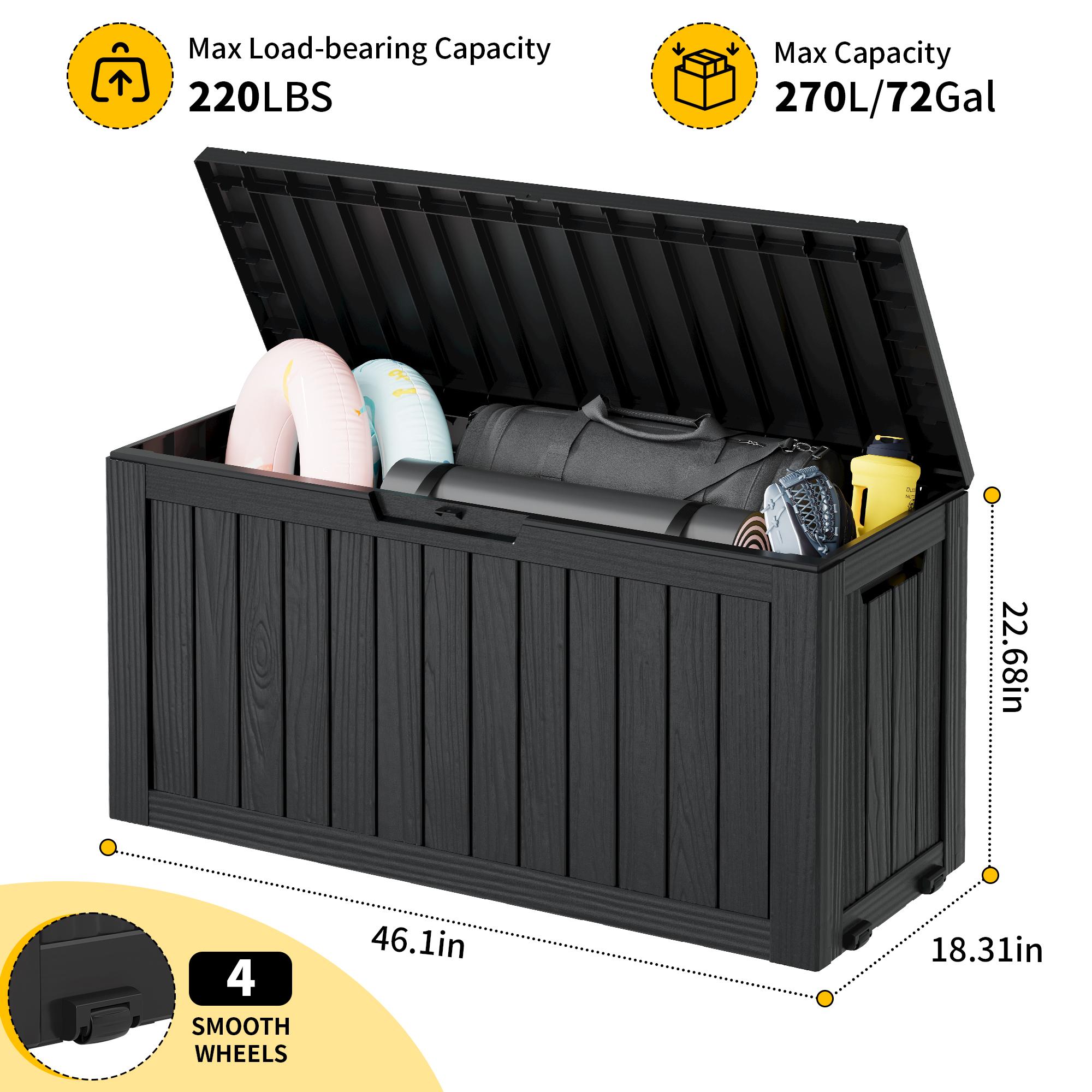 31/72/120/150/180/230 Gallon Resin Outdoor Storage Deck Box (padlock not included) – Waterproof, UV-Resistant, Multi-Functional Durable Plastic Organiser