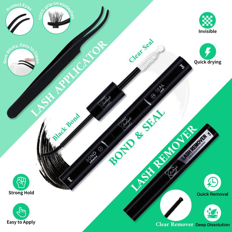 970 pcs Lash Clusters Kit D Curl 9 Styles Mix10-18mm Lashes Clusters Kit with Bond&Seal Lash Remover Brush Lash Applicator Headband Wristband set and Lash Shampoo & Brush, Perfect for Beginners & Proficient, Eyelash Extension Kit #TOP PICKS