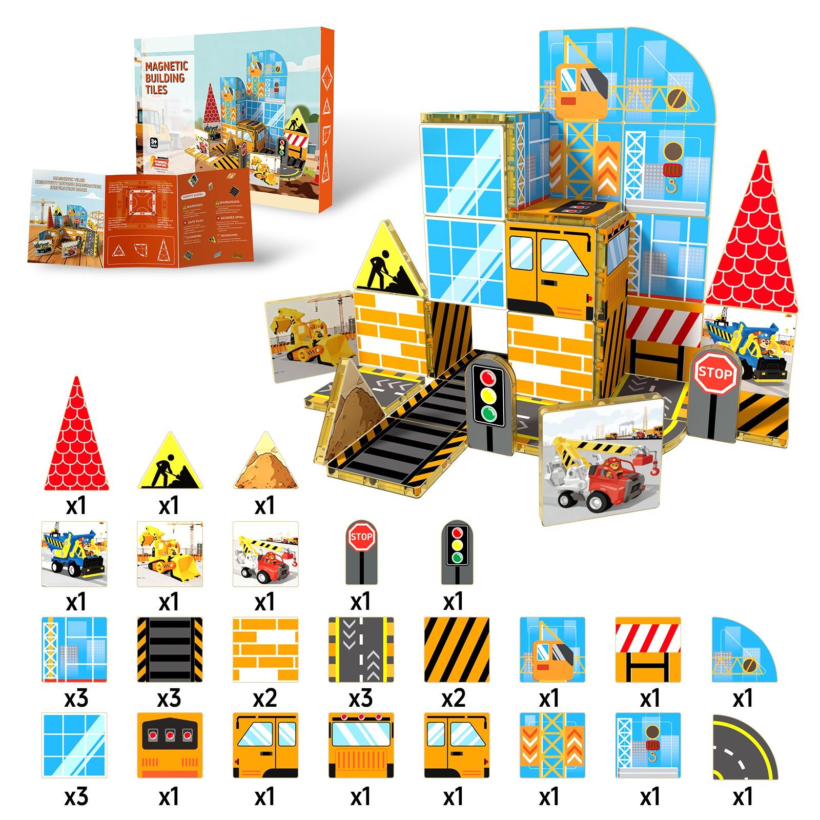 48pcs/52pcs Magnetic Tiles, Animal Farm Building Blocks, Stem Educational Toy, Creative Puzzle Board, Birthday Gift for Kids Ages 3-12
