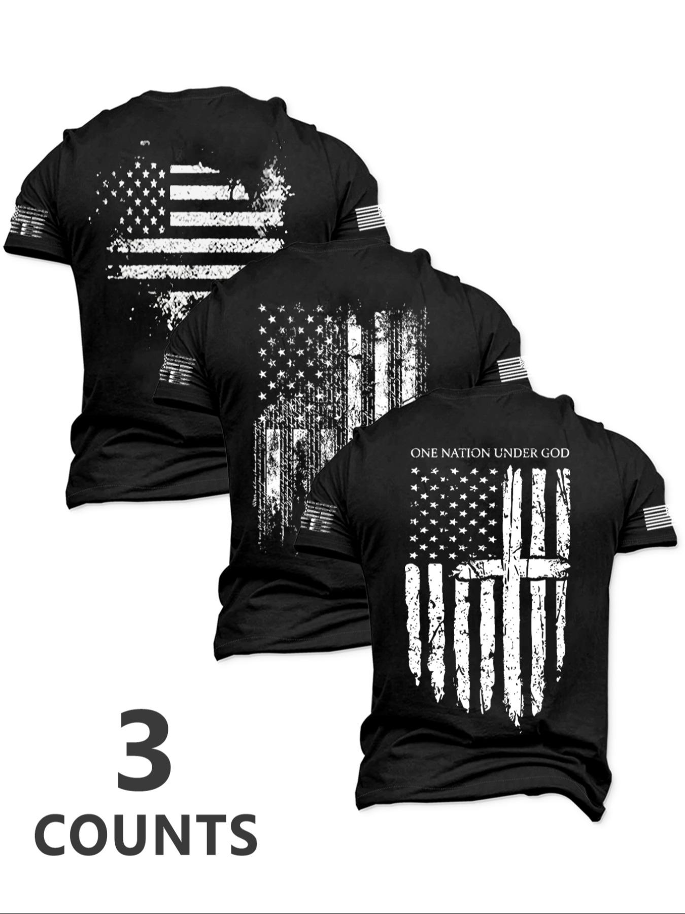 Men's American Flag Print Athletic Letter Print Short Sleeve Tee, Regular Fit Casual Comfy Round Neck T-shirt for Summer, Men's Top for Daily Wear