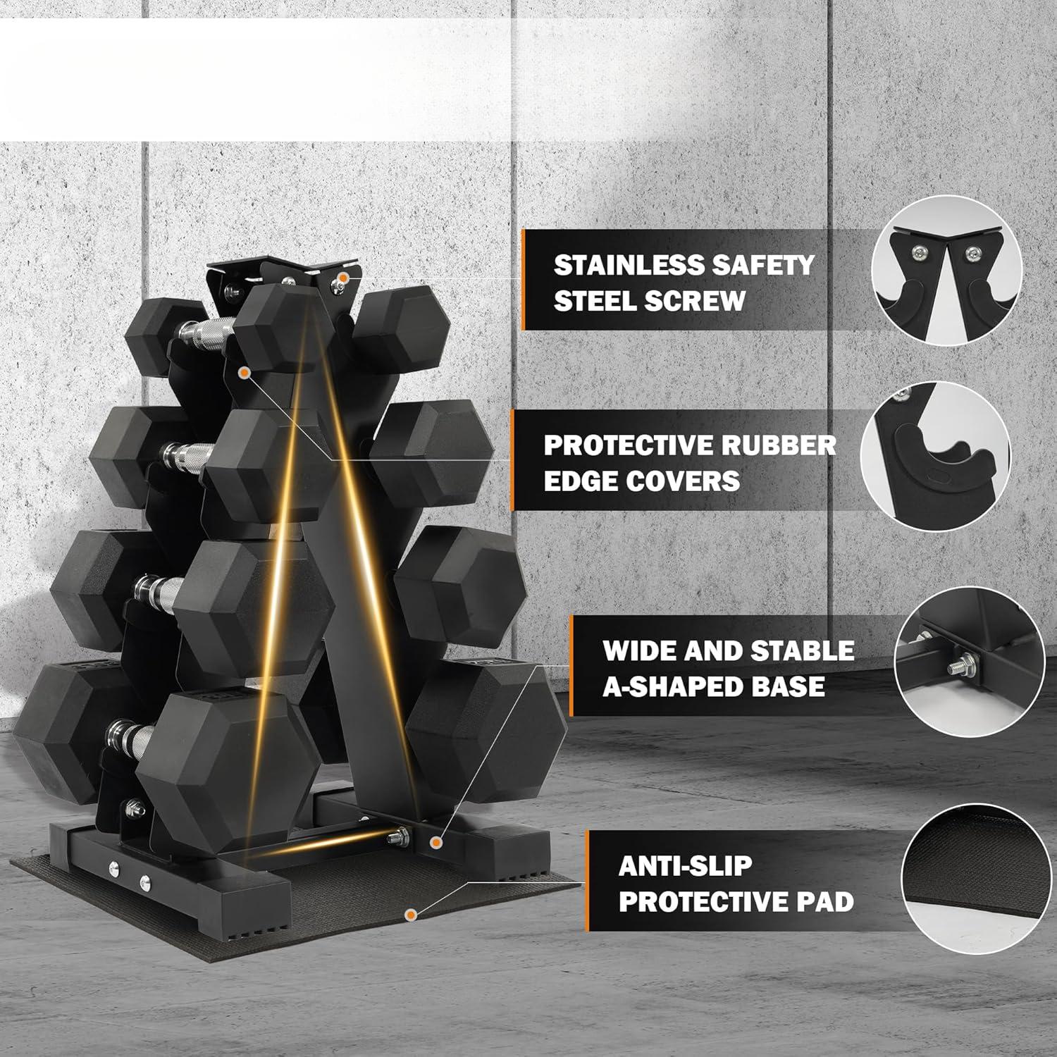 Rubber-Coated Hex Dumbbell Sets with Storage Rack, 100/150/200/550 LB Anti-Slip Grip Hand Weights for Home Gym