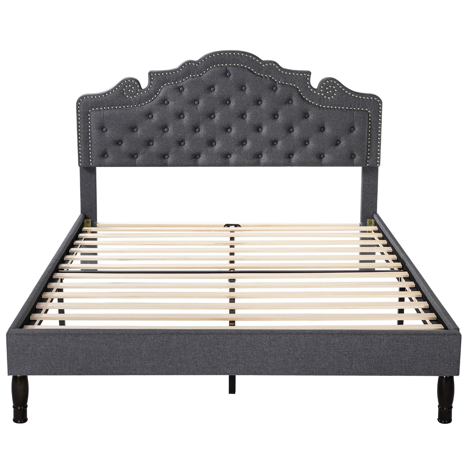 MUTICOR Royal Style Bed Frame with Adjustable Velvet Tiara Headboard【Frame Only No Mattress】 Upholstered Button Tufted Design,Wood Slats Support, No Box Spring Needed，Full/King/Queen Bed Frame #TikTokShopBlackFriday #ChristmasGifts