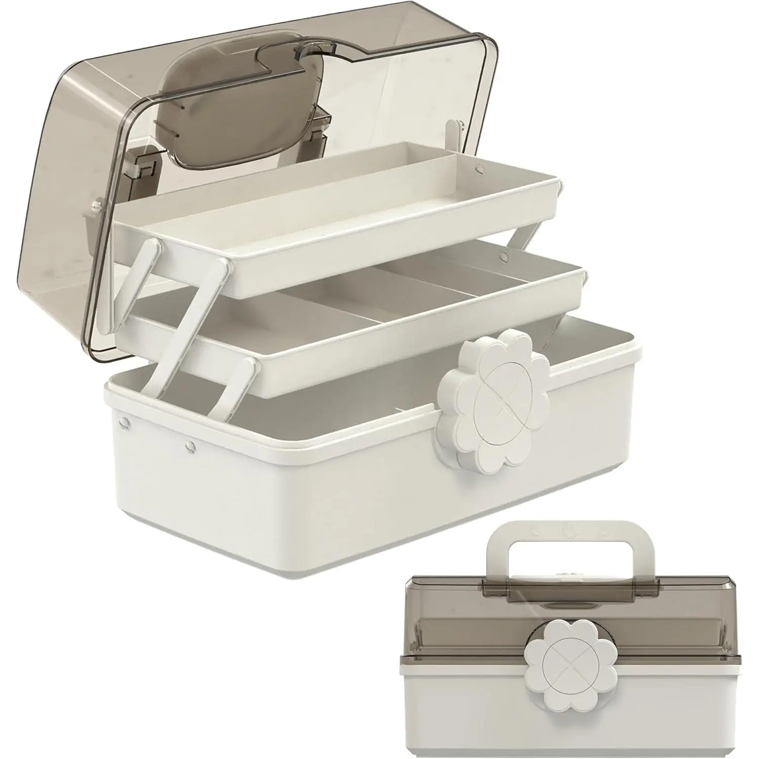 Hair Accessories Organizer with Handle, Lockable Three-Layer Multipurpose Art Supplies Storage Box and Plastic Jewelry Box, Sewing Organizer (White)