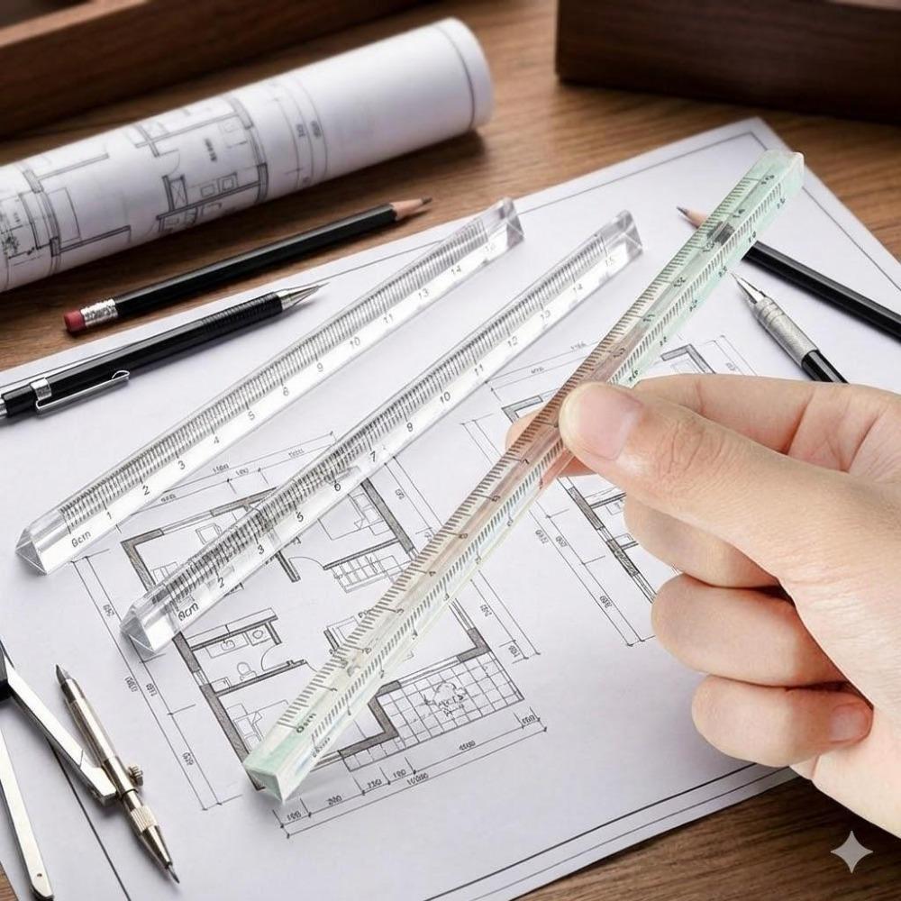 Precision Geometric Triangle Ruler Set for Students, Ins Style Transparent Acrylic Drawing Tools, Eco-Friendly Shatterproof Engineering Drafting Supplies, Portable Multifunctional Geometry Measurement Kit for Study Office Math Exam Preparation