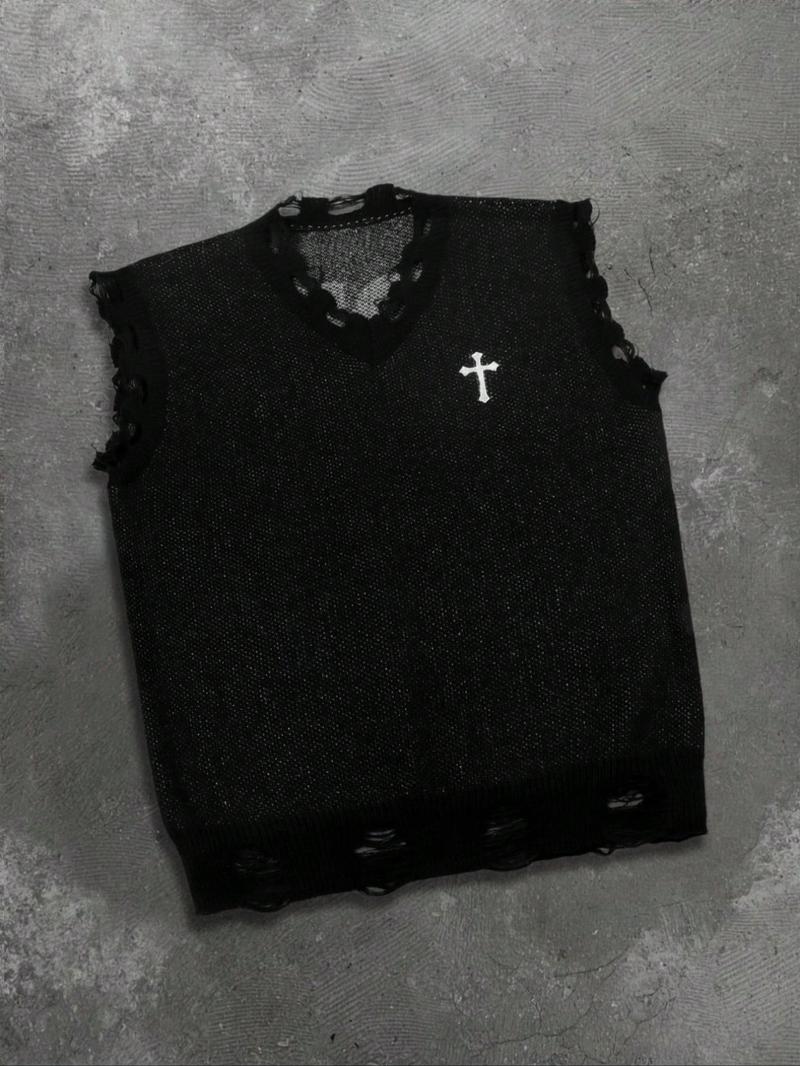 Men's Fashion Casual Loose Fit Double Face Jacquard V-Neck Sweater Vest, Spring Autumn Winter, Sleeveless, Versatile and Simple Design