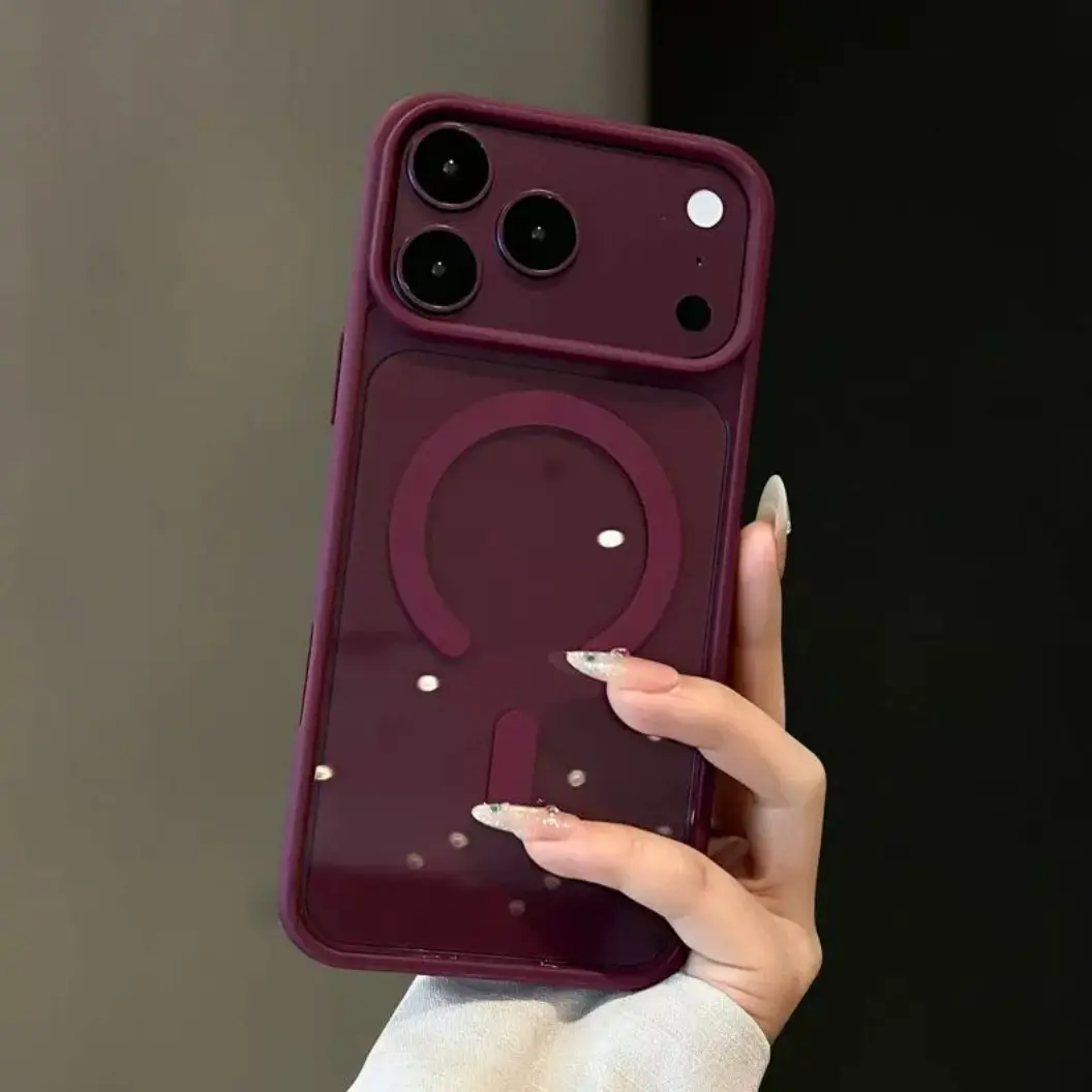 Minimalist Premium Cherry Red Magnetic Phone Case - Slim Burgundy Macaron Design with Holographic Accent, Protective Soft-Touch Cover, Compatible with iPhone 18 Pro Max/17/16 Pro Max/15 Plus/14 Pro/13/12/11/X/XS/Xs Max