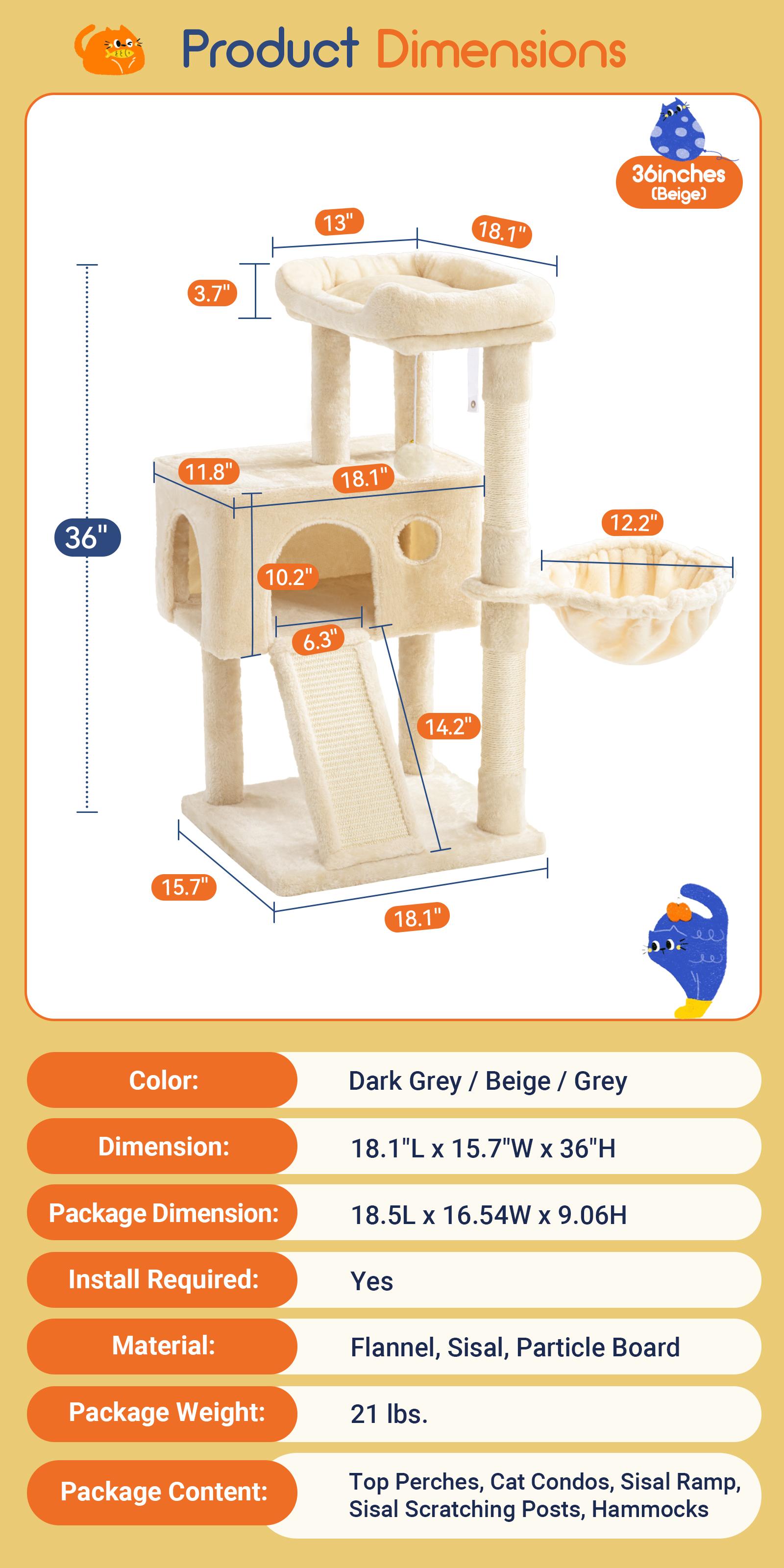 Allewie 36in/65in/68in  Multi-Level Tall Cat Tree for Indoor Cats/Larger Tower with Wide Base/Cozy Plush Cat Perches/Cat Condo with Hammock/Sisal Scratching Posts#TikTokShopfalldealsforyou