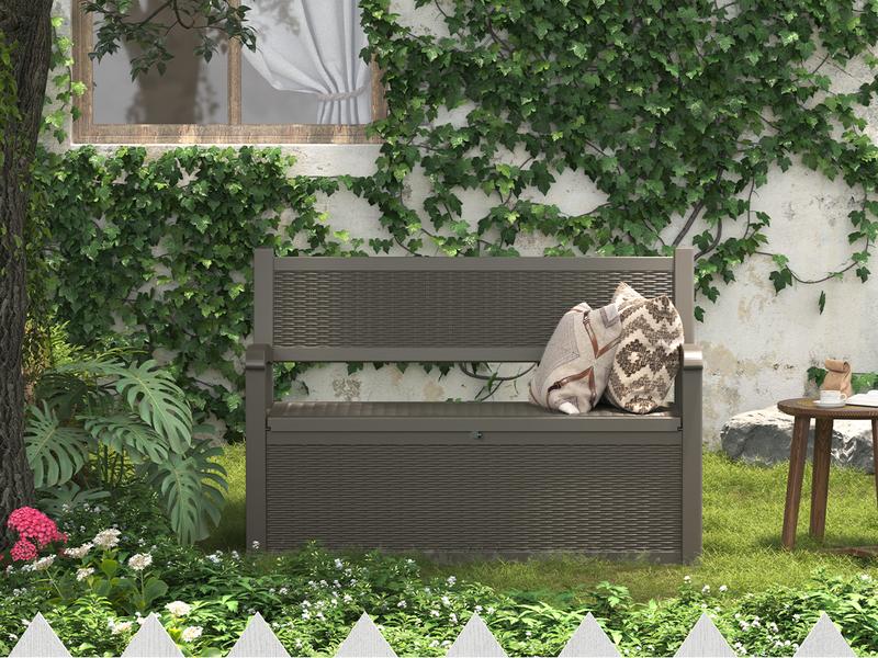 Outdoor Storage Bench, 70-Gallon Resin Deck Box with Seat, 500lb Weight Capacity, Multi-Functional Garden Bench for Patio, Poolside & Entryway, Black & Grey-Christmas Gifts.