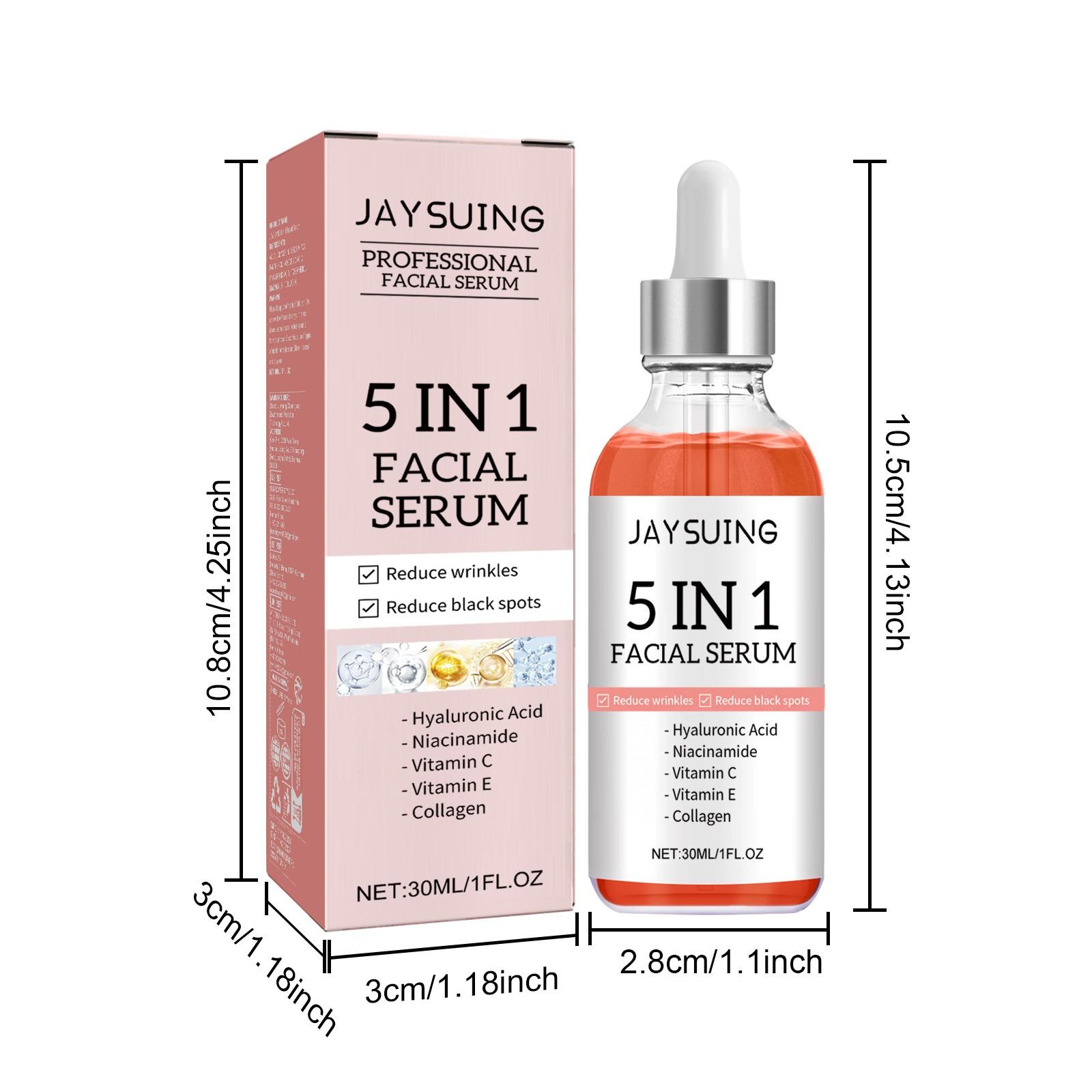 All-in-One 5-in-1 Hydrating Facial Essence, containing collagen, hyaluronic acid, niacinamide, vitamin C and E, suitable for all skin types, fragrance-free facial care.