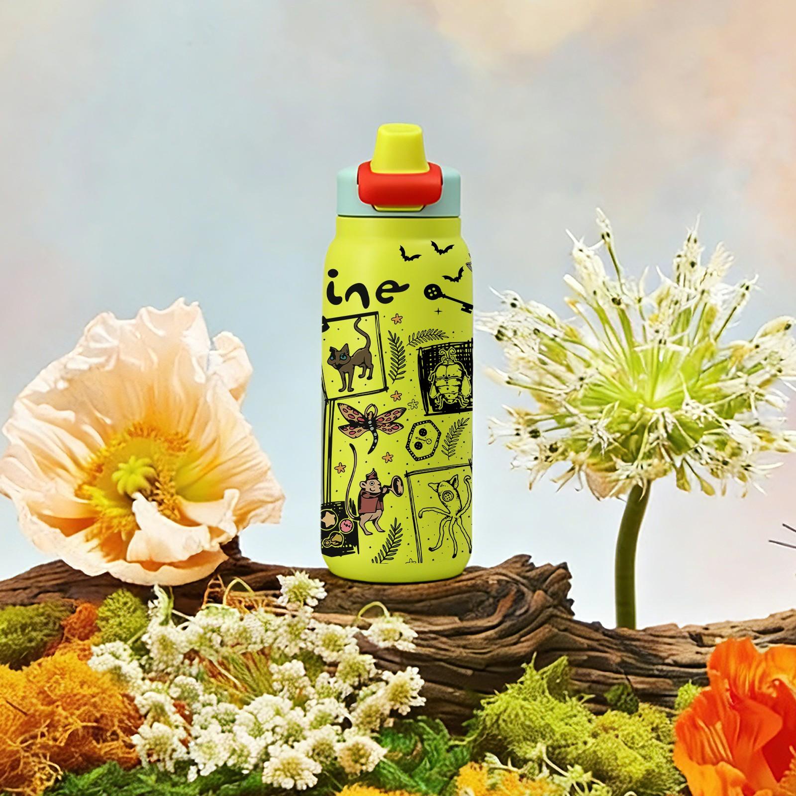 28oz Coraline Inspired Straw Insulated Tumbler, Dark Fairy Tale Aesthetic with Creepy Cute Cartoon Art, Double Wall Vacuum Stainless Steel Keeps Drinks Hot or Cold for Hours, Leak Proof Straw Lid, Big Capacity Bottle for Movie Fans and Weirdcore Lovers