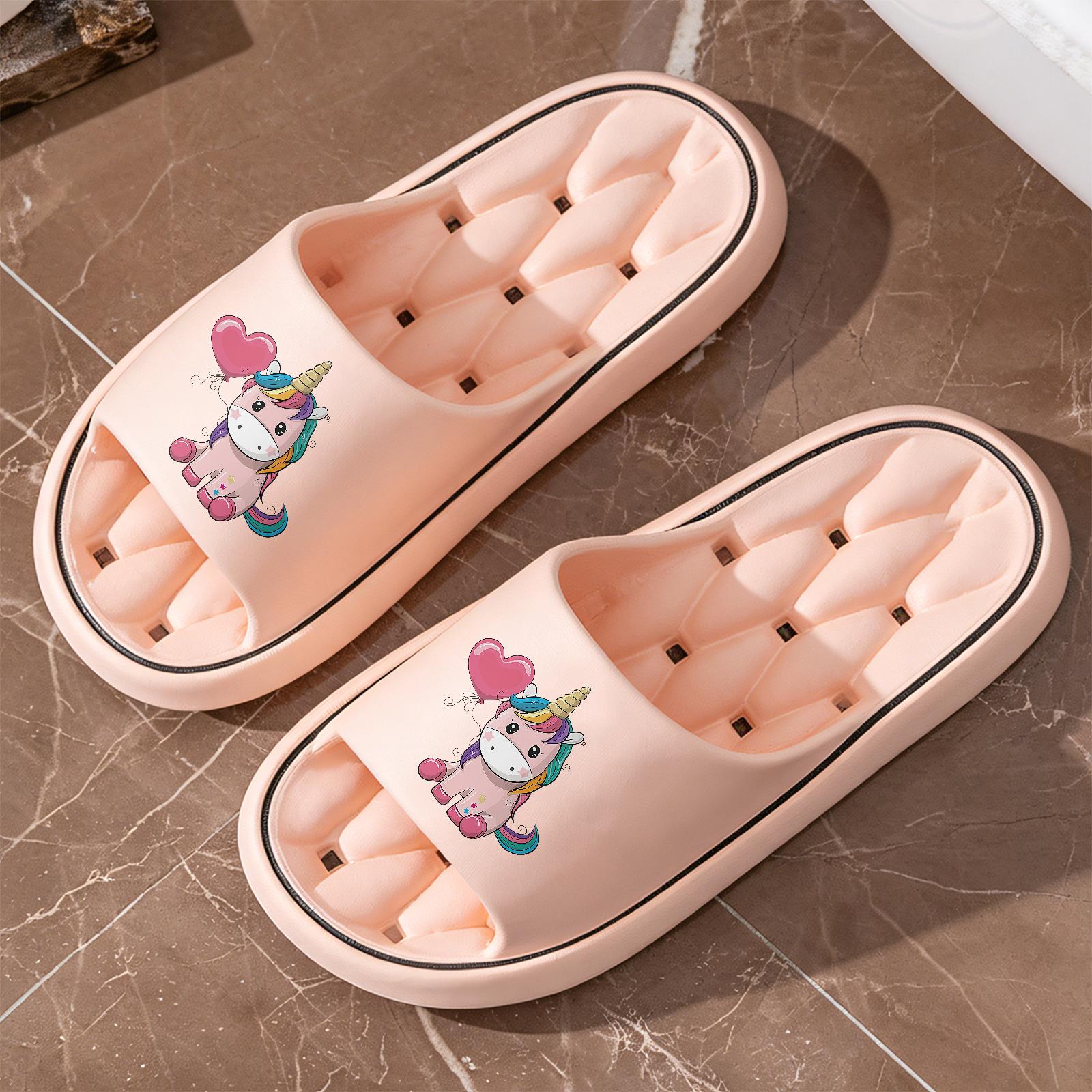 Cute Rainbow Unicorn Kids Slippers, Girls Soft Sole Non-slip Sandals, Love Balloon Fun Home Shoes, Lightweight Open-toe Slippers for Baby Indoor and Outdoor Use, Kindergarten Little Princess Cartoo