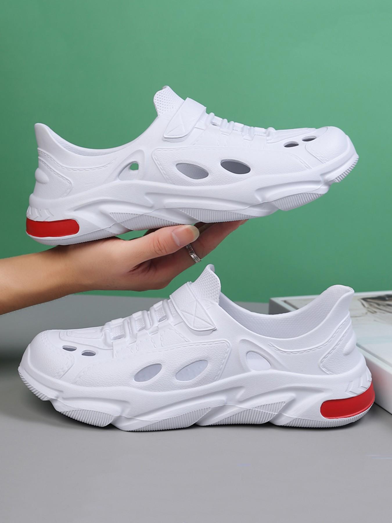 2026 Summer New All- Hollow Out Thick Sole Dad Shoes, Men's Velcro Breathable Hole Shoes, Soft Bottom Anti-Slip Water Sports Casual Sneakers