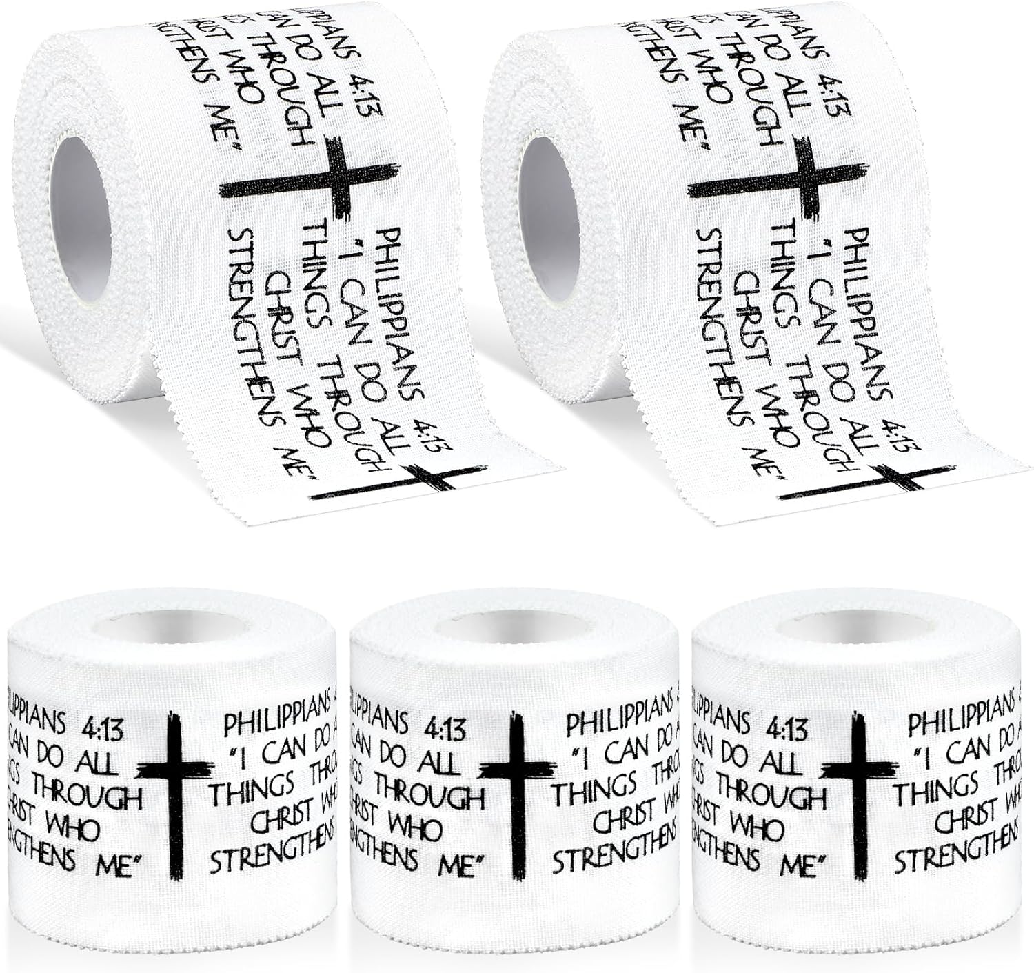 5Pcs-8Pcs Christian Athletic Tape 2in x 23ft, Cotton Zinc Oxide Sport Tape with Faith Cross & Bible Verse, Religious Wrist Wrap for Football Baseball Gym Boxing First Aid Injury Support