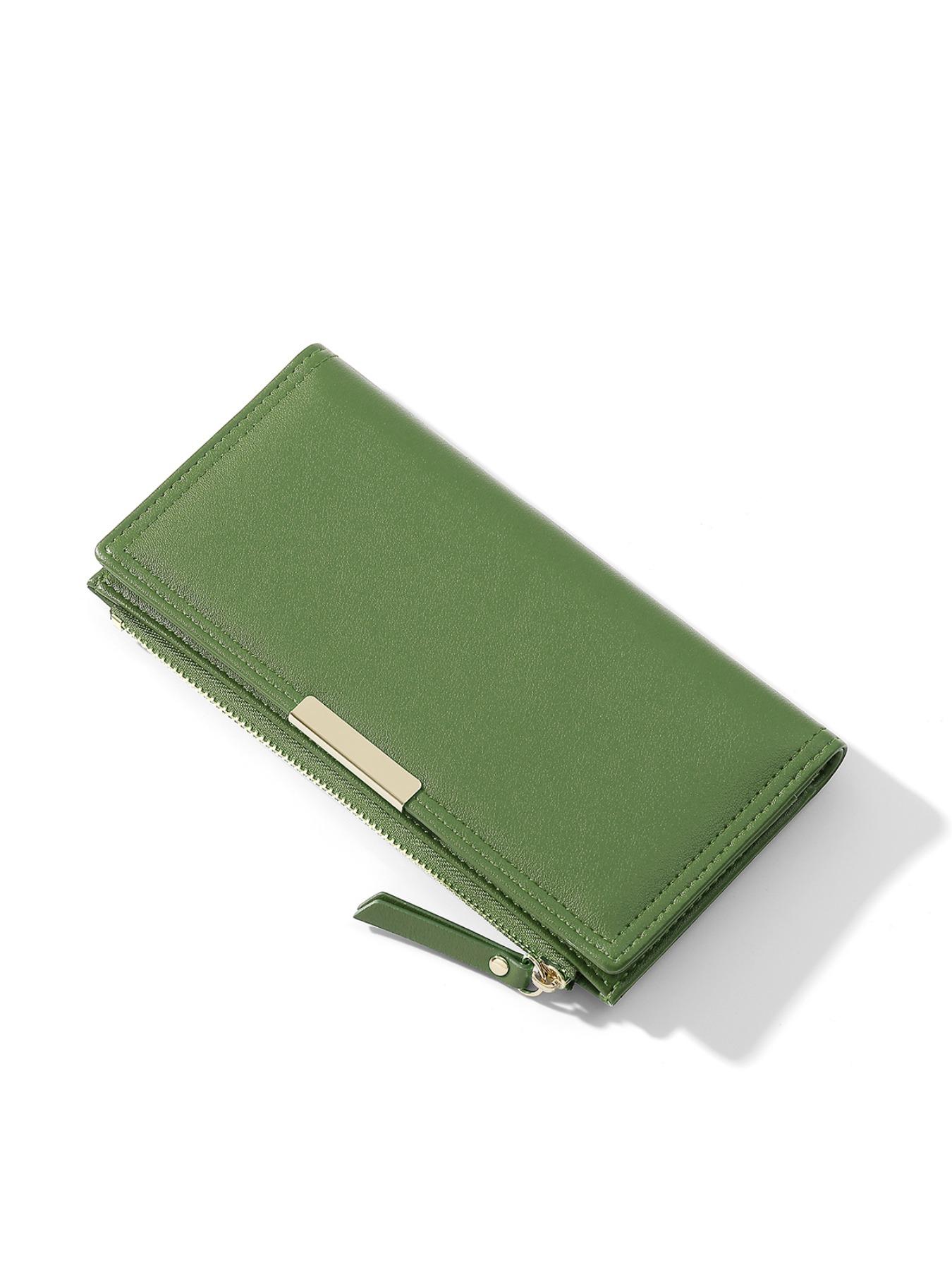 New Arrival Women's Long Wallet, Two-Fold Zipper Leather Money Clip, Credit Card Wallet, Large Capacity Card Holder, Handheld Silver Color Wallet, Wallet With Zipper