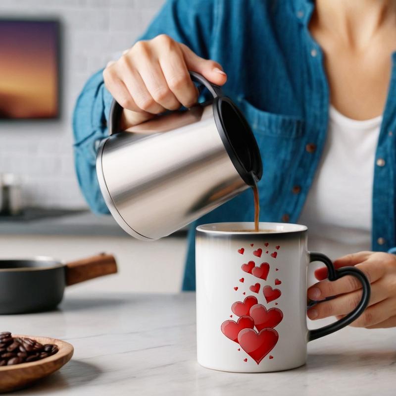 1pc Magical Color Changing Mug with Heart-Shaped Handle, 11oz Unique Red Heart Design, Perfect for Birthdays, Valentine'S Day, and Holiday Gifts