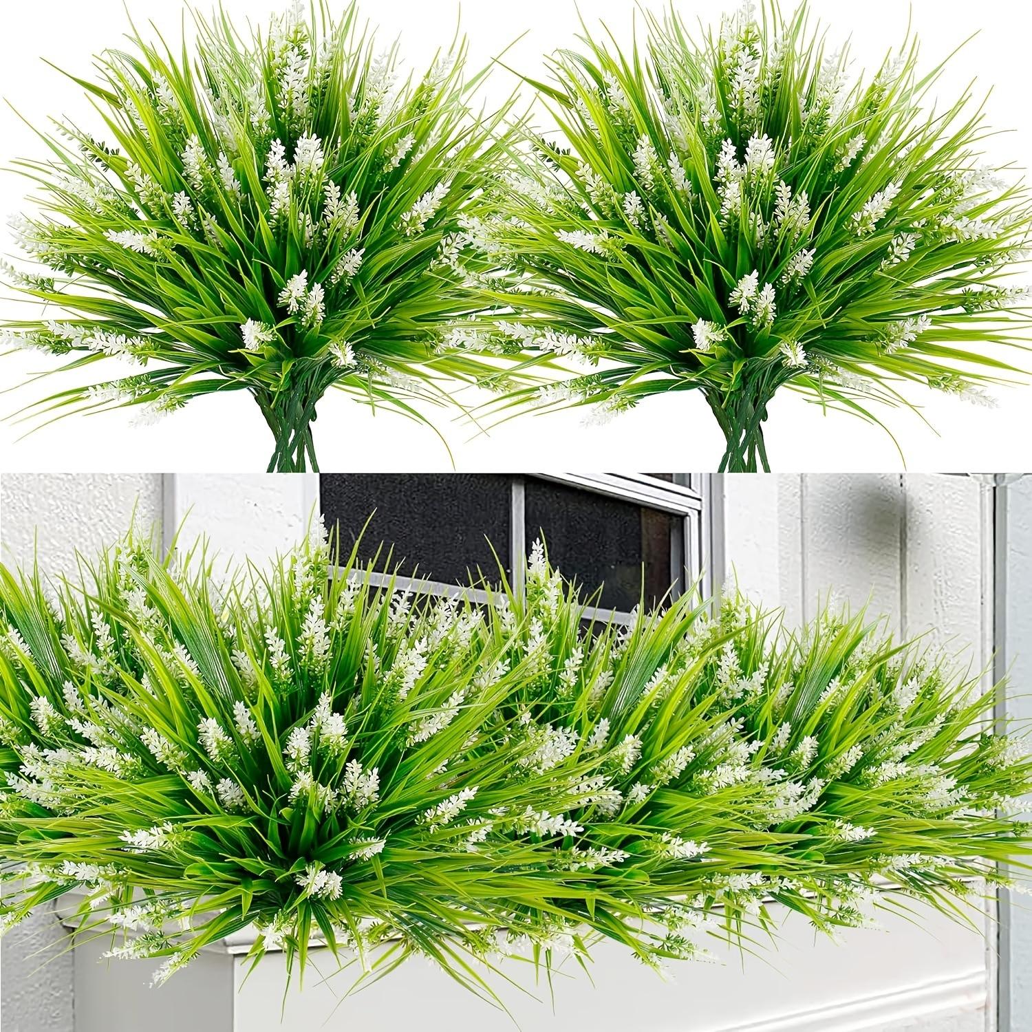 24 Bundles Artificial Lavender Flowers Outdoor UV Resistant Fake Lavender Plants, Faux Flower Decoration, Faux Plastic Greenery for Indoor Outdoor Home Porch Balcony Garden Decor