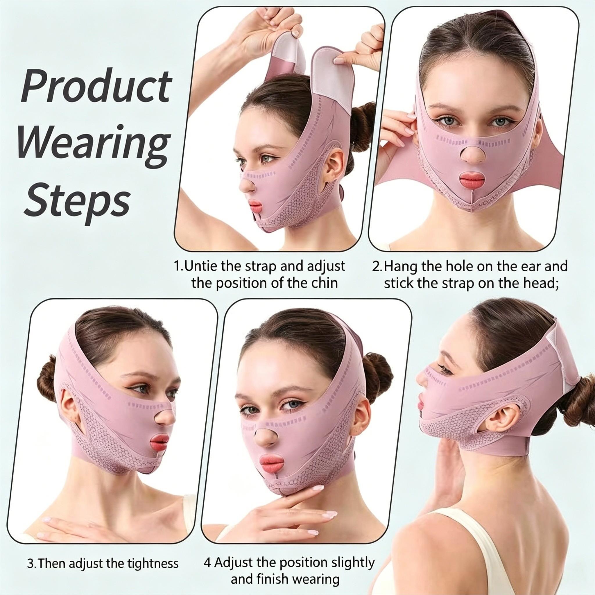 V-Shaped Face Lifting Mask, Double Chin Reducer, Jawline Sculpting Face Slimming Strap for Women & Men, V-Line Face Lift Tape, Anti-Wrinkle Facial Bandage, Reusable Face Lifting Belt, Durable, Invisible Elastic Face