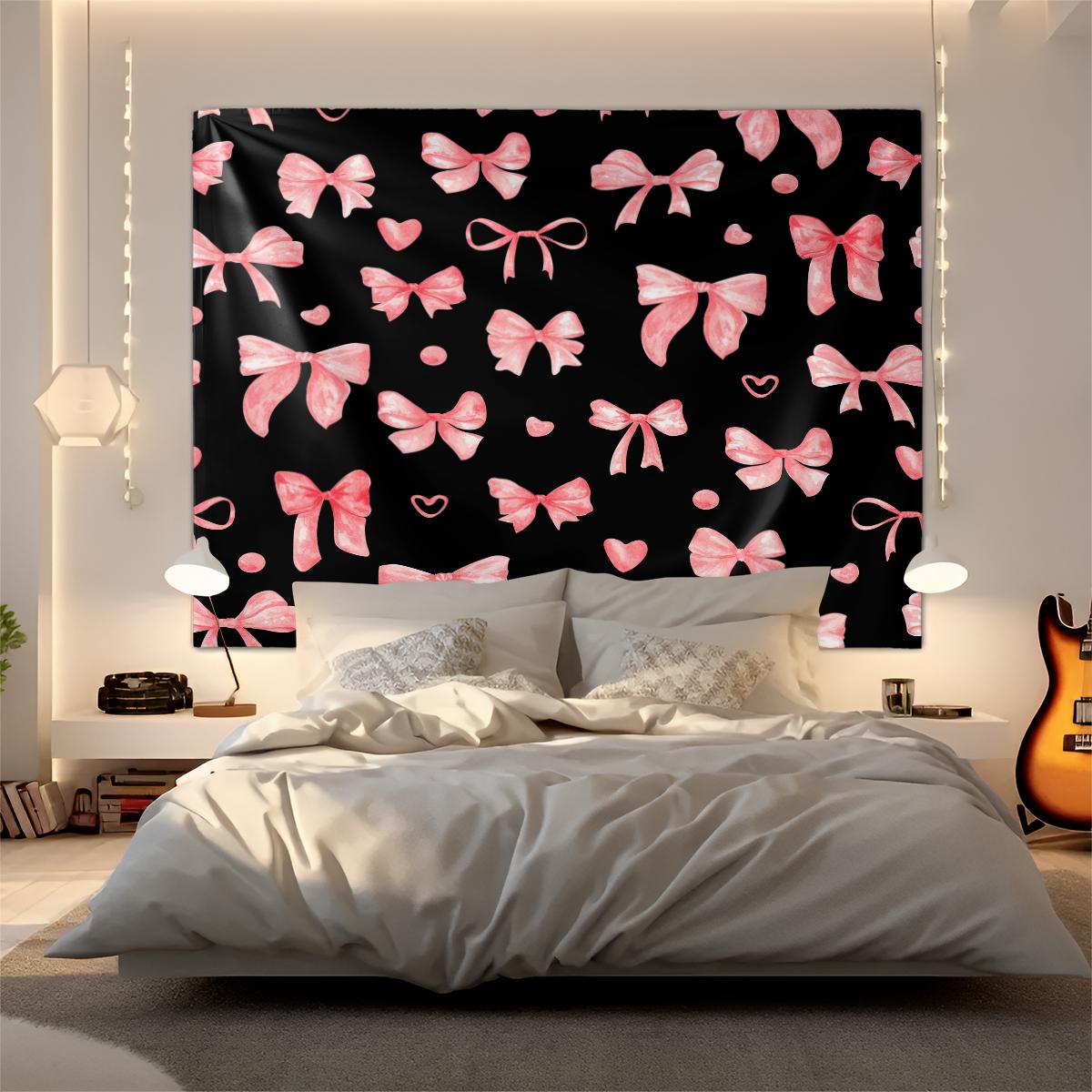 1Pcs Coquette Pink Bow Printed Tapestry, Sweet Y2K Aesthetic Wall Hanging, Soft Durable Fabric with Vivid Digital Print, Versatile Tapestries for Bedroom, Dorm, Living Room & Vanity Area, Ideal Cute Room Decor