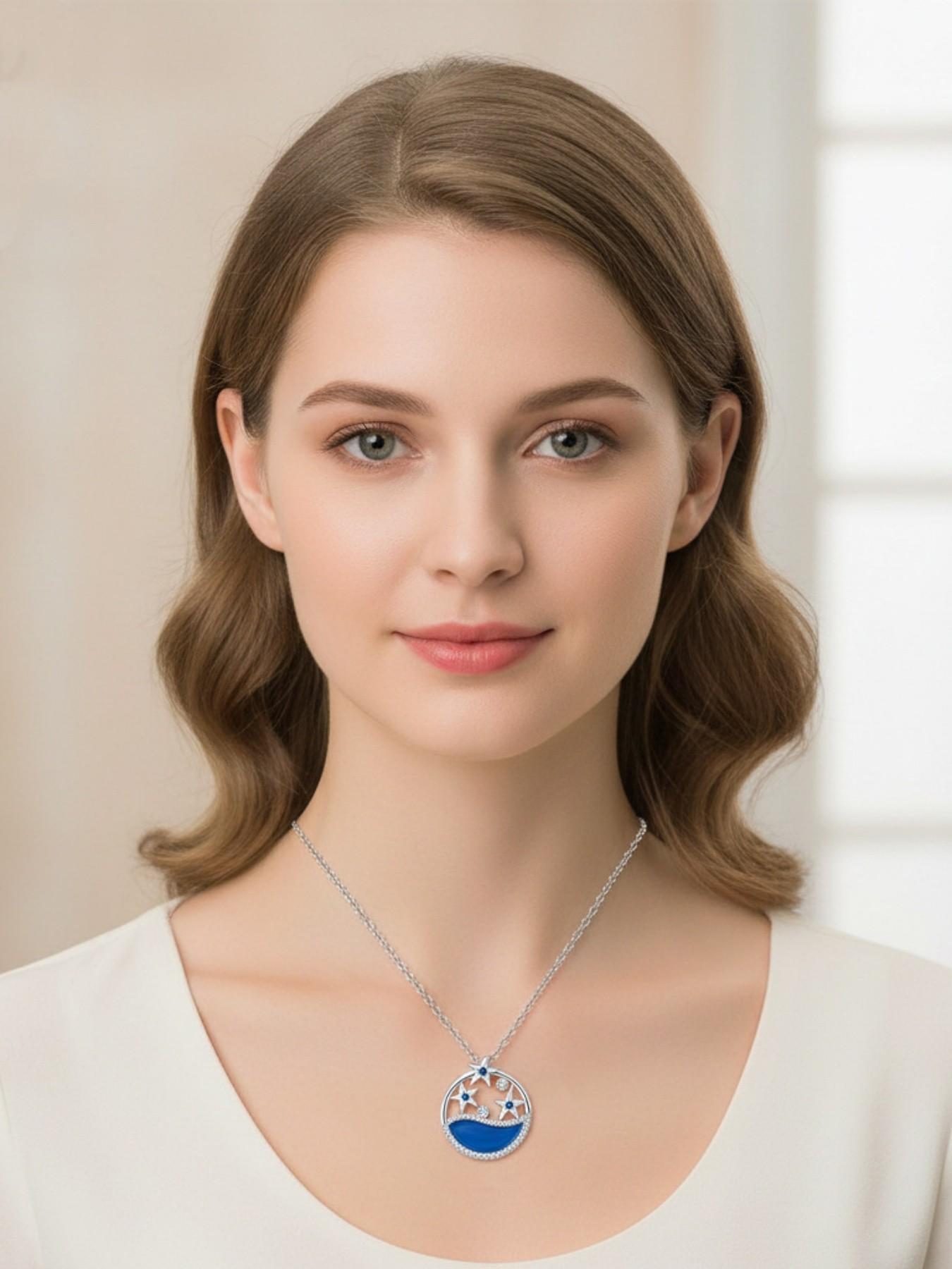 Round Starry Waves · Ocean Diamond Original unique little starfish gem necklace, fresh and elegant.Paired with a preserved rose & teddy bear gift box.Perfect mysterious gift for birthdays, Valentine’s Day, Mother’s Day and Christmas.