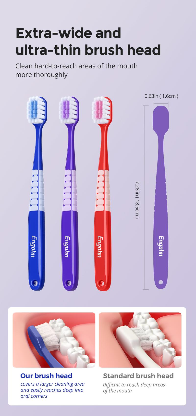 Engohn 10pcs Adult Toothbrush 1000+ Soft Bristle Ultra-Thin Head Design Deep Cleaning Between Teeth Removes Stains Sensitive Teeth BPA & Latex Free Oral Hygiene Essentials Cleanser