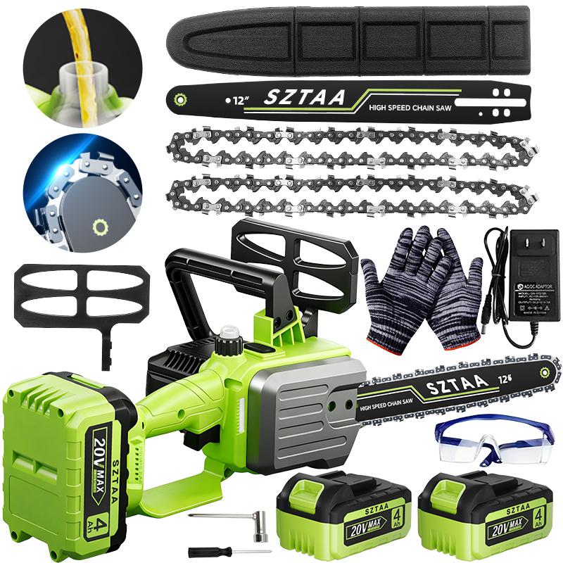12-inch cordless electric chain saw, equipped with 2 batteries, is a portable handheld small woodworking chain saw that can be used for pruning, gardening and camping - suitable for middle-aged people and men - and is an excellent gift for festivals.