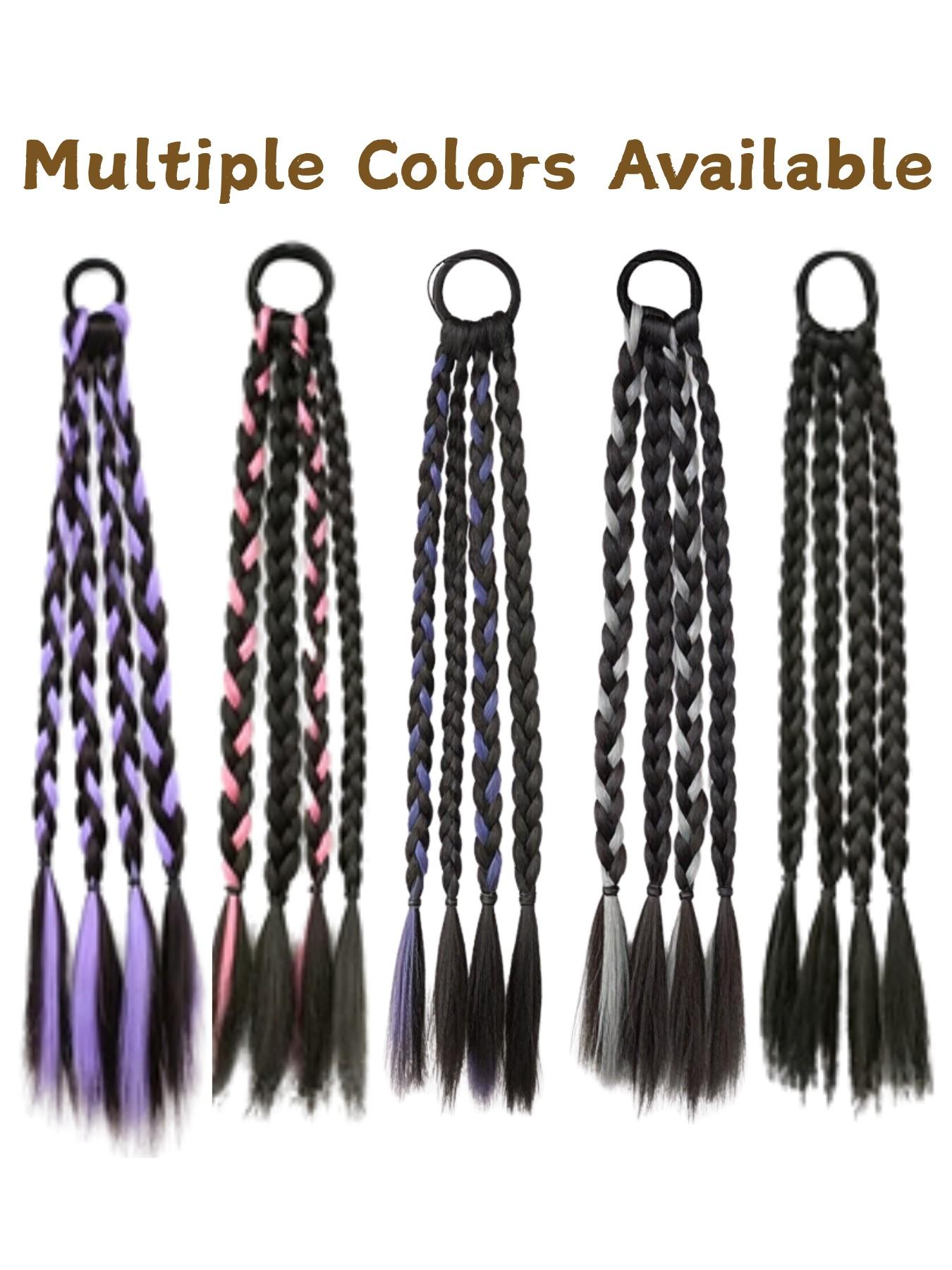 2 Pcs Synthetic Hair Ponytail Braids, Colorful Punchy Braid Design, Low Maintenance Twin Tail Hairstyle, Long Twisted Bun Style