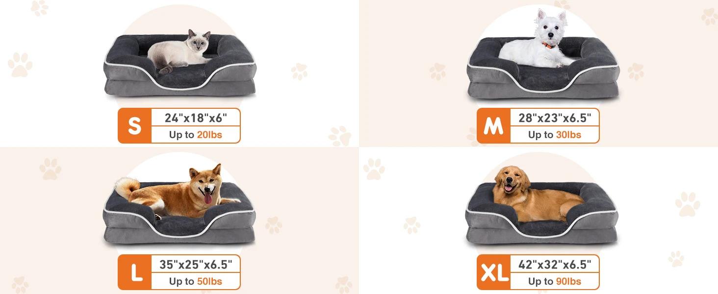 Orthopedic Dog Bed for Large Size Dogs, Supportive Memory Foam Dog Sofa with Washable Removable Cover, Non-Slip Base, Waterproof Pet Couch Bed