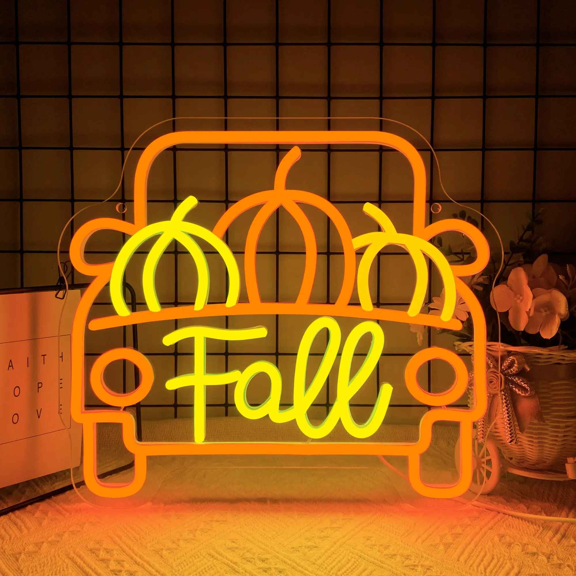 Fall Truck Neon Sign Pumpkin Neon Sign Thanksgiving Light Up Sign LED Neon Light Sign Thanksgiving Decorations for Autumn Room Bedroom Table Wall Decor Kids Holiday Gift USB Powered