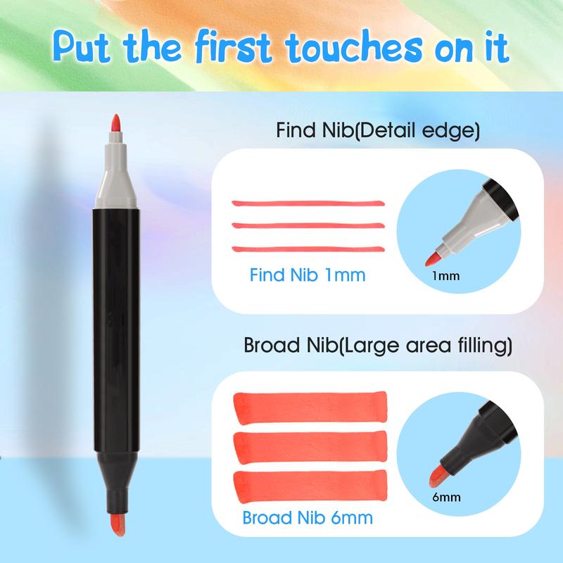 Portable Alcohol Marker Pen Set, 12/24/36/48/60/80/168 Colors Chisel & Fine Dual Tips Art Markers, Paint Markers for Coloring, Drawing, Sketching