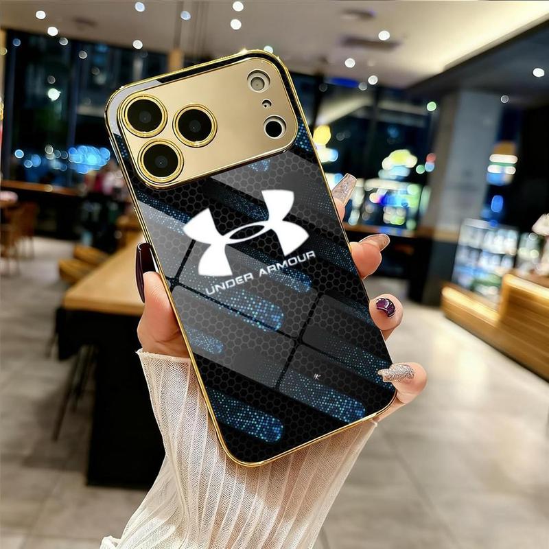 PIKPAKA fashion Under Armour Phone Case For iPhone 17 16 15 14 13 12 Pro Max Plus Electroplated Metal Bumper Case Slim Tempered Glass Back Advanced Materials Shockproof Anti-Scratch Luxury Case Fashion Durable Stylish