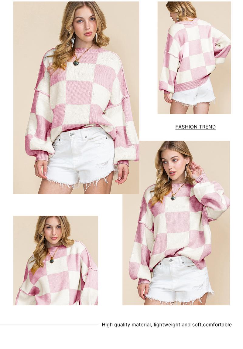 Asvivid Fall Clothes For Women Plaid Checkered Print Sweaters Drop Shoulder Bishop Long Sleeve Sweater Pullover Tops Fashion Winter Outfits Asvivid Fall Clothes For Women Plaid Checkered Print Sweaters Drop Shoulder Bishop Long Sleeve Sweater Pullover Tops Fashion Winter Outfits