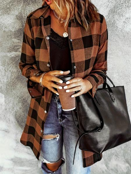Women's Plaid Shirt Jacket, Long Sleeve Button Front Blouse, Casual Fashion for All Seasons, Ladies' Stylish Outerwear
