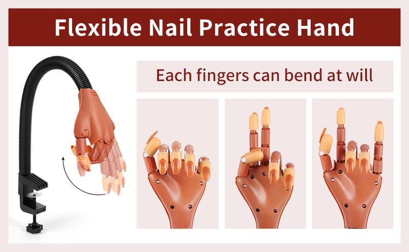 Nail Practice Hand for Acrylic Nails: Flexible Nail Hand Practice Model - Realistic Nail Training Hand Manicure Kit for Beginners Salon Home with False Nails 100 Pcs