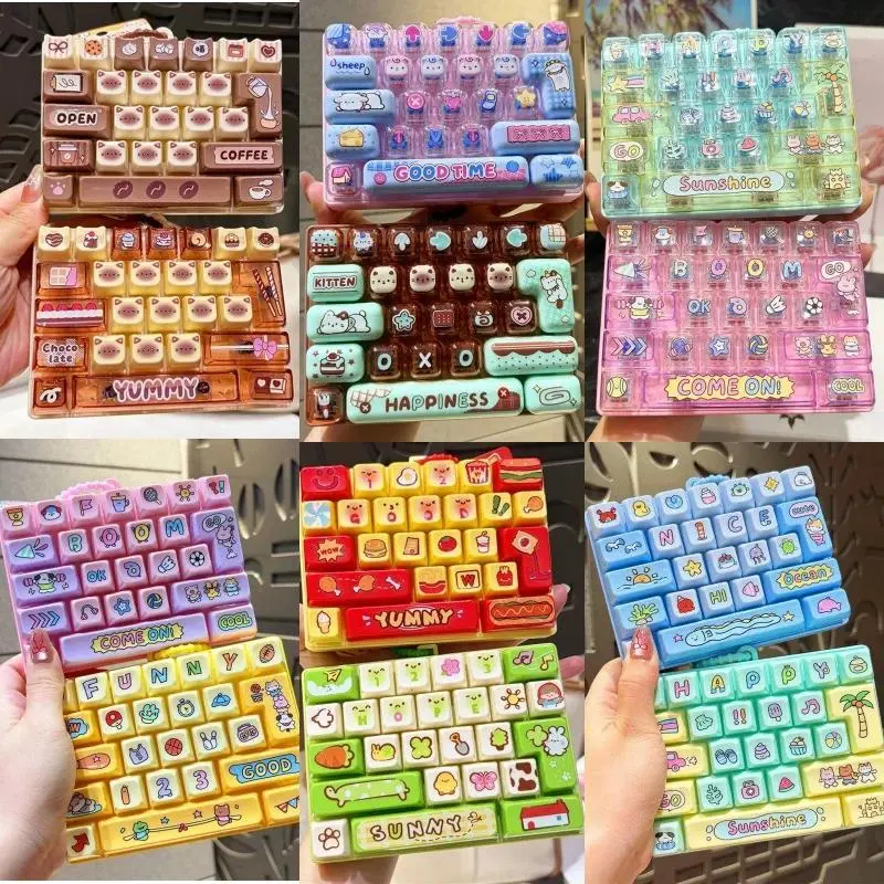 26-key Keyboard Clicker Keychains Fidget Button Keychain Anti-stress Keycap Clicker Keyring Bag Charm Keyboard Keychain 키캡