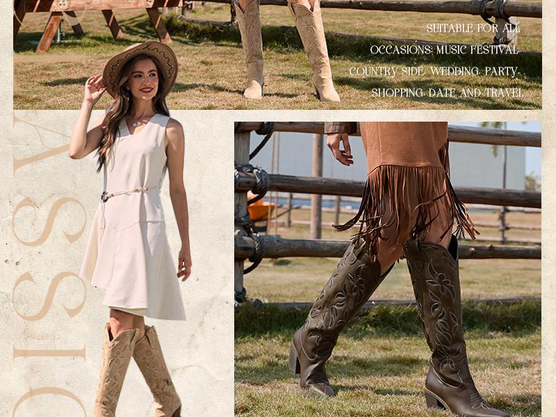 Wetkiss Knee High Cowboy Cowgirl Boots for Women, Western Boots with Pull On Tab, Chunky Heel Design, Unique and Stylish  ,Women's Shoes,Women's Boots  Footwear  #TikTokShopHolidayHaul